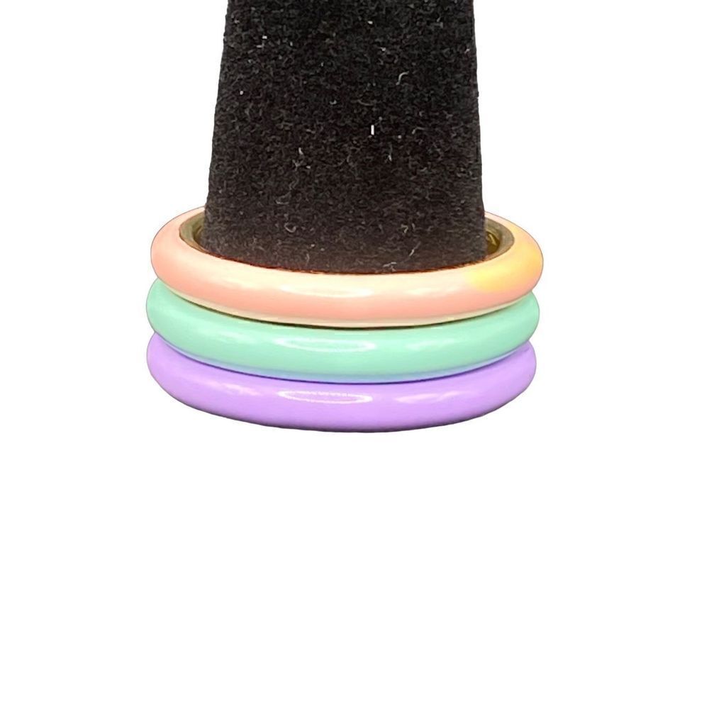 Sterling silver 925 stackable enamel rings peach lavender and green size 7.5 - Picture 8 of 8